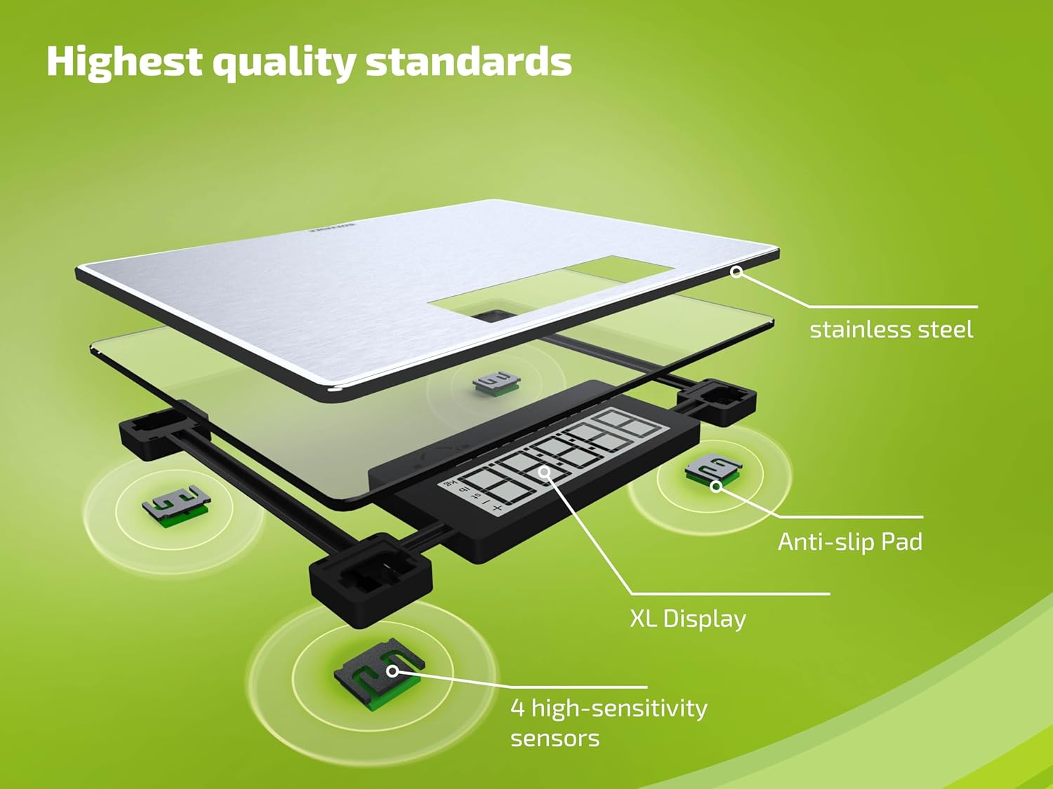 Soehnle 63867 Style Sense Safe 300 Stainless Steel Bathroom Scale, Digital Scale with Large Weighing Surface, Weighs up to 180 Kg, Electronic Scale with Extra Large Illuminated Display (Color: Silver) image number 3