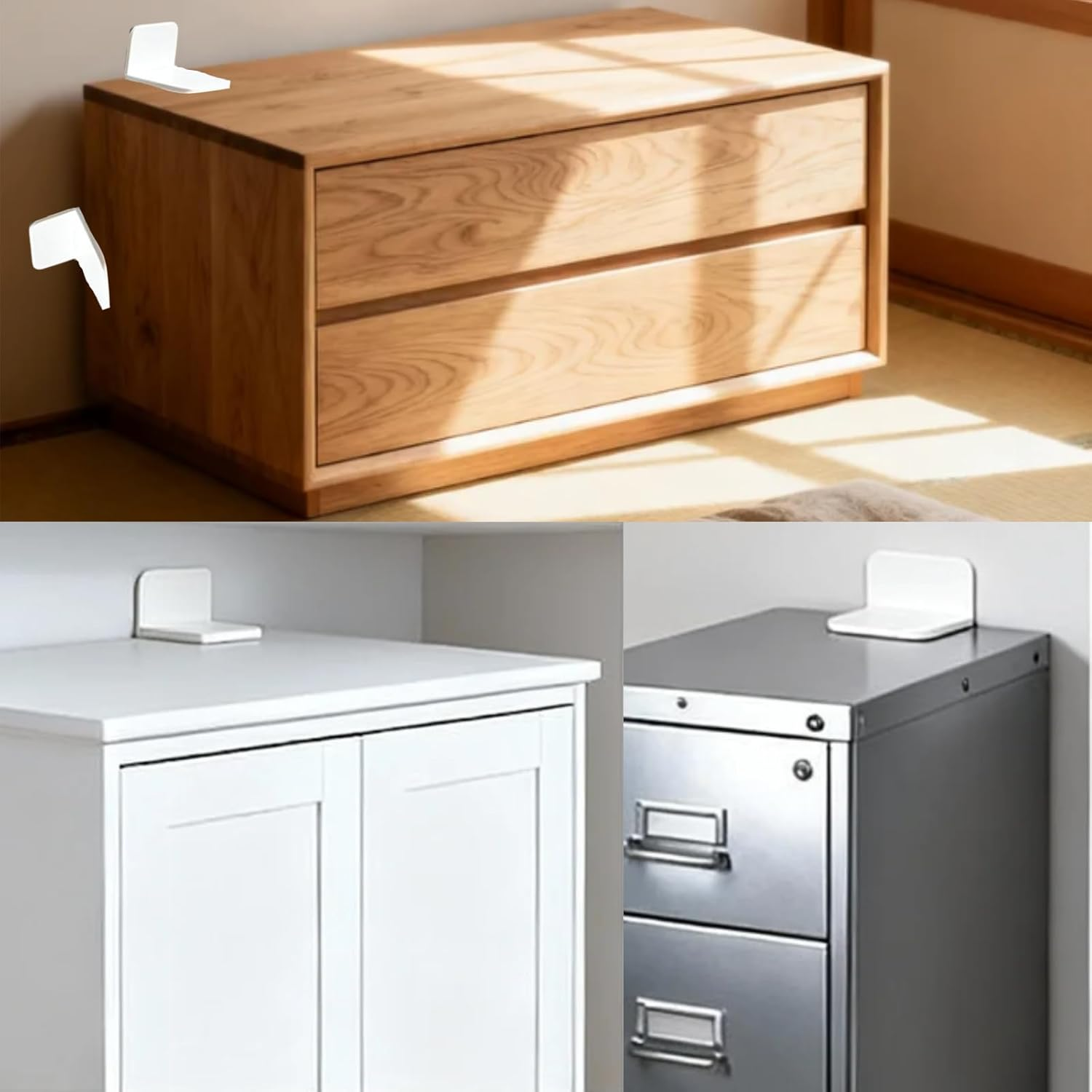 Kalione 4 Packs Adhesive Furniture Anchors No Drill, anti Tip Furniture Wall Anchors for Proofing, Secure Bookshelf Dresser Shelf Cabinet to Wall for Safety - Removable,No Screw image number 1