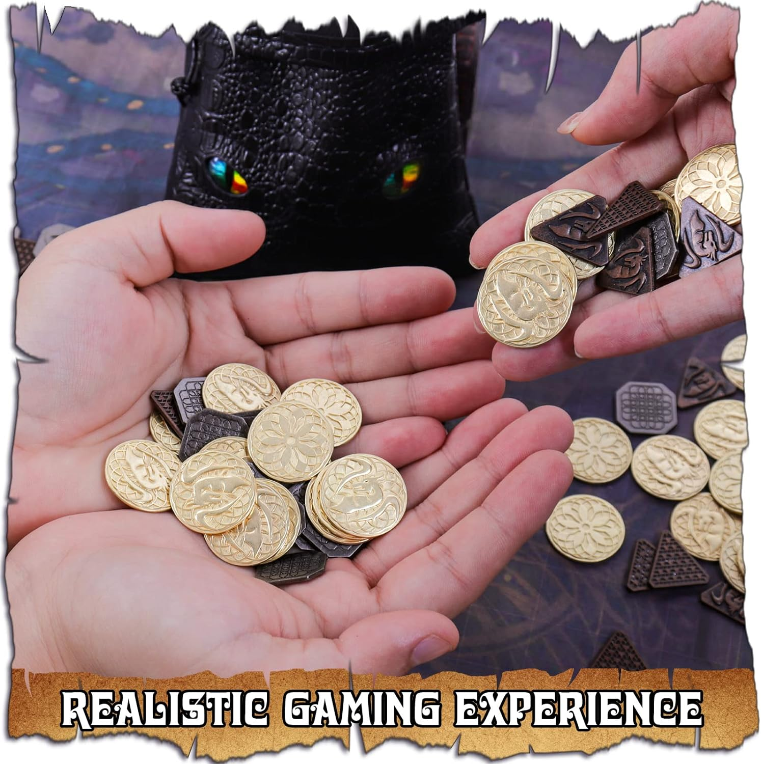 120PCS Metal, Silver & Copper DND Coins - DND Tokens & Accessories with PU Leather Bag - Fake Coins for Cosplay Board Game image number 3