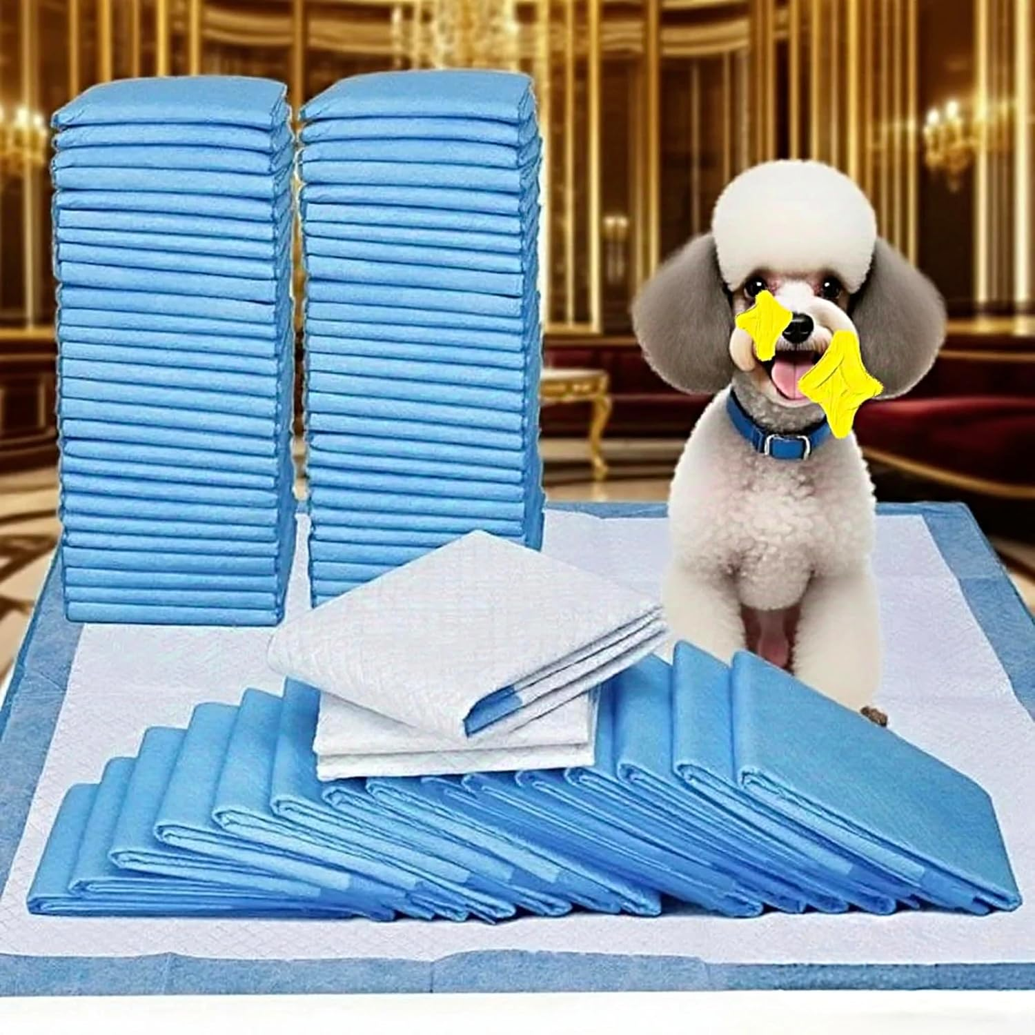 Basics Dog and Puppy Pee Pads with Leak-Proof Quick-Dry Design for Potty Training, Standard Absorbency, Regular Size, 23.6X 23.6 Inches, 40 Pcs, Blue & White image number 4