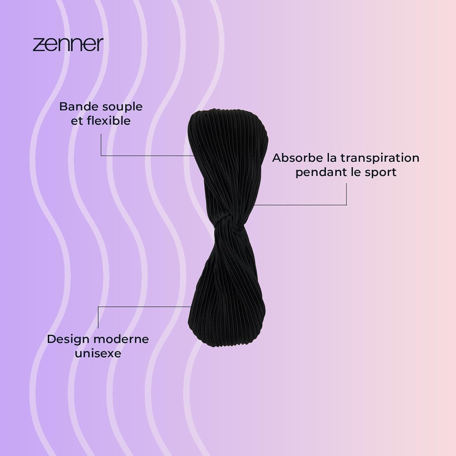 Zenner Black Headband - Recycled Hair Accessory with Twist - Elastic & Lightweight - Comfortable for Everyday Use - Made from Partially Recycled Material image number 2