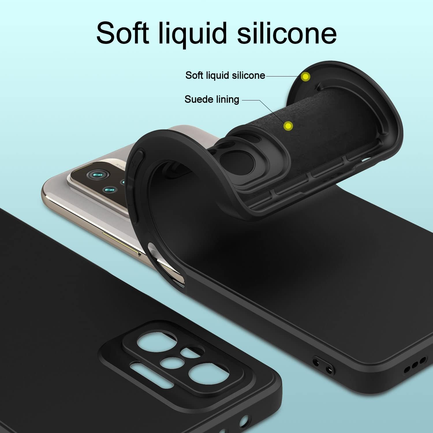 Oureidoo Case Compatible with Xiaomi Redmi Note 10 Pro, with 3 Pieces Tempered Glass Screen Protector, Mobile Phone Case for Xiaomi Redmi Note 10 Pro Silicone Rubberised Mobile Phone Case in Black