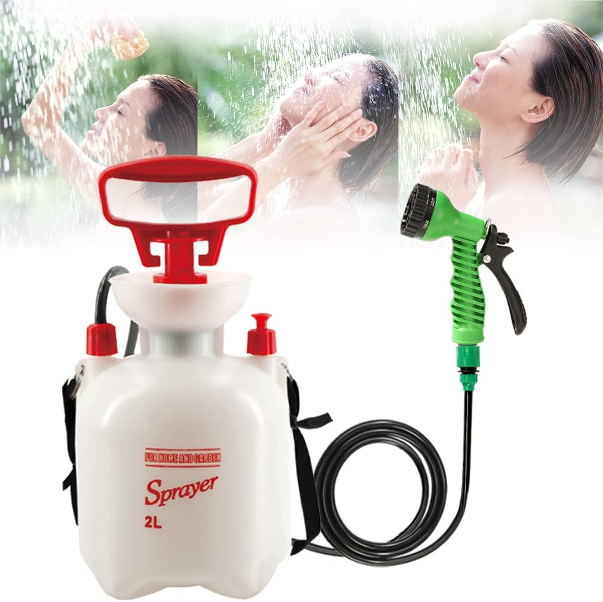CLICIC 0.52 Gallon Pressure Sprayer with 7 Spray Modes, Camping Shower with Removable Hose and Shower Head for Camping Outdoor Traveling Hiking and Pet Bath 2L - 1.3 Gallon image number 4