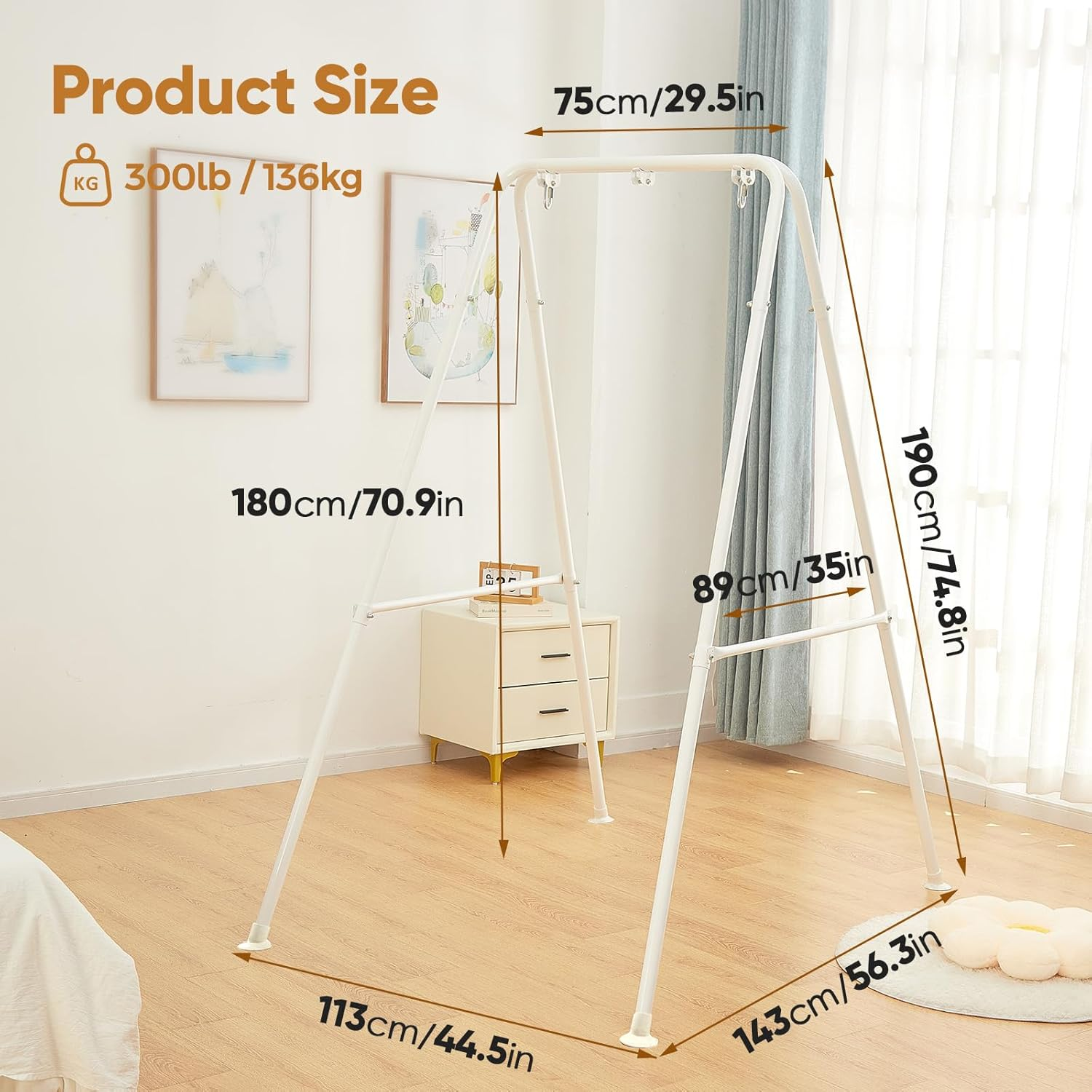 Foldable Hammock Stand, Portable Hammock Chair Stand, 300 Lbs Capacity, Heavy Duty Folding Hammock Frame for Indoor or Outdoor, Easy to Assemble & Store (Hammock Chair Not Included) - White image number 5
