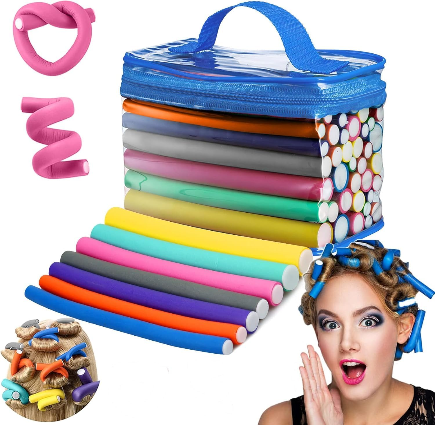 42 Pcs Heatless Curling Irons,Heatless Sleeping Curlers,7 Inch Flexi Soft Foam Heatless Curling Irons,Heatless Curling Barrels for Short and Long Hair - Easy to Use and Won'T Damage Hair