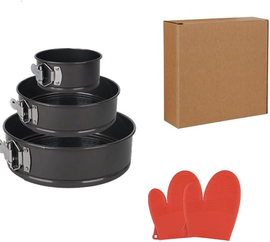 YAKESD 3Pcs Cake Pan Set with 2 Gloves - Non-Stick round Cake Pans for Baking, Cheesecake Pan with Removable Base - Set of 3 (12Cm, 18Cm, 22Cm) image number 4