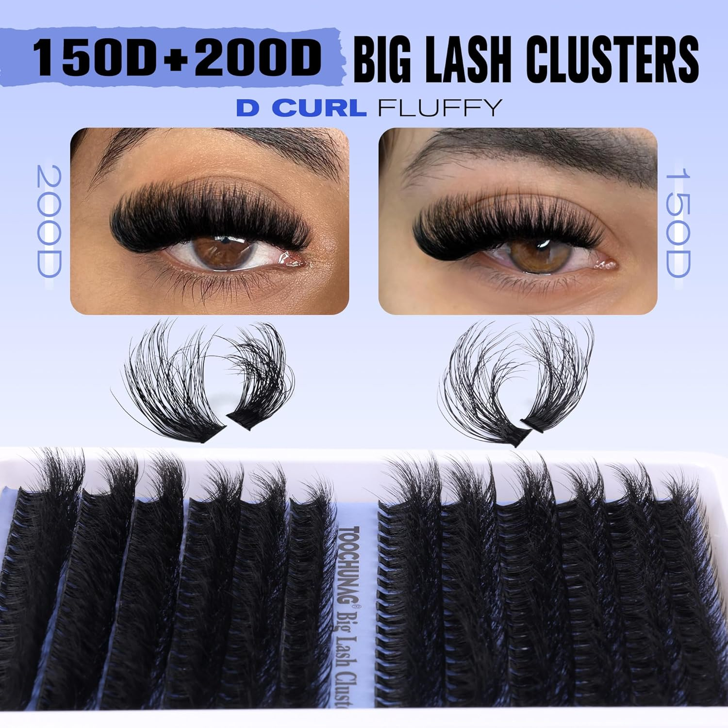 TOOCHUNAG Fluffy Clusters Lashes 150+200D Individual Eyelashes Wispy Lash Clusters D Curl Long Lashes Individual Cluster 14-20Mm DIY Eyelash Clusters Volume Individual Lashes image number 2