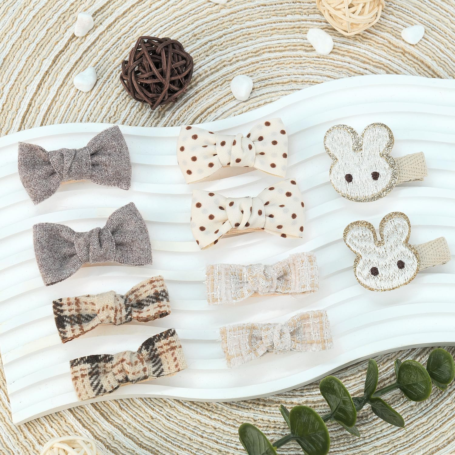 Baby Hair Clips,10Pcs 2" Fully Lined Hair Bow Clips for Babies, Hair Bows Cotton Hair Accessories for Baby,Toddlers, and Little Girls (Brown) image number 1
