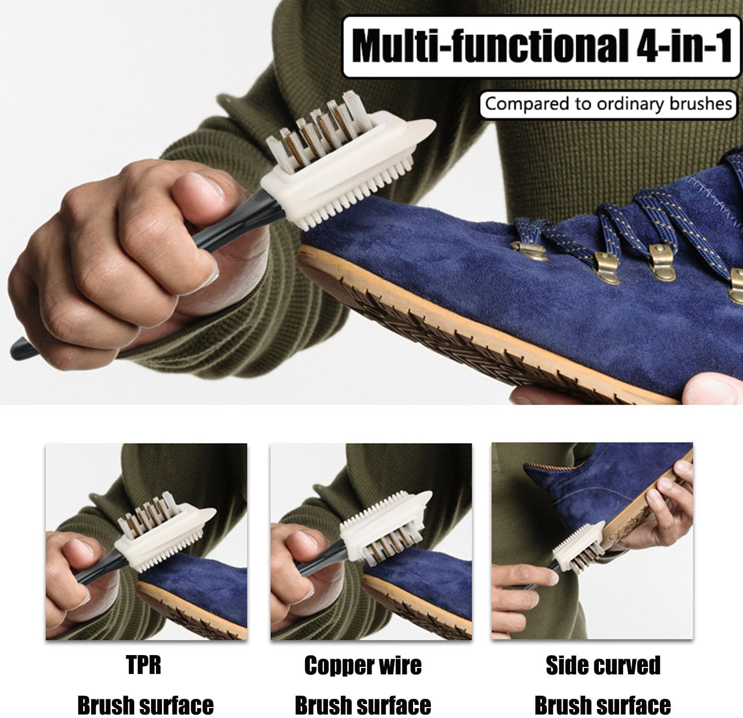 Suede Brush Kit, Quality Nubuck and Suede Multifunctional 4-Sided Cleaning Shoe Brush,Brass and Nylon Bristle,Suede Brush for Shoes with Extra 2 Erasers for Suede Leather Boots Shoes Cleaning