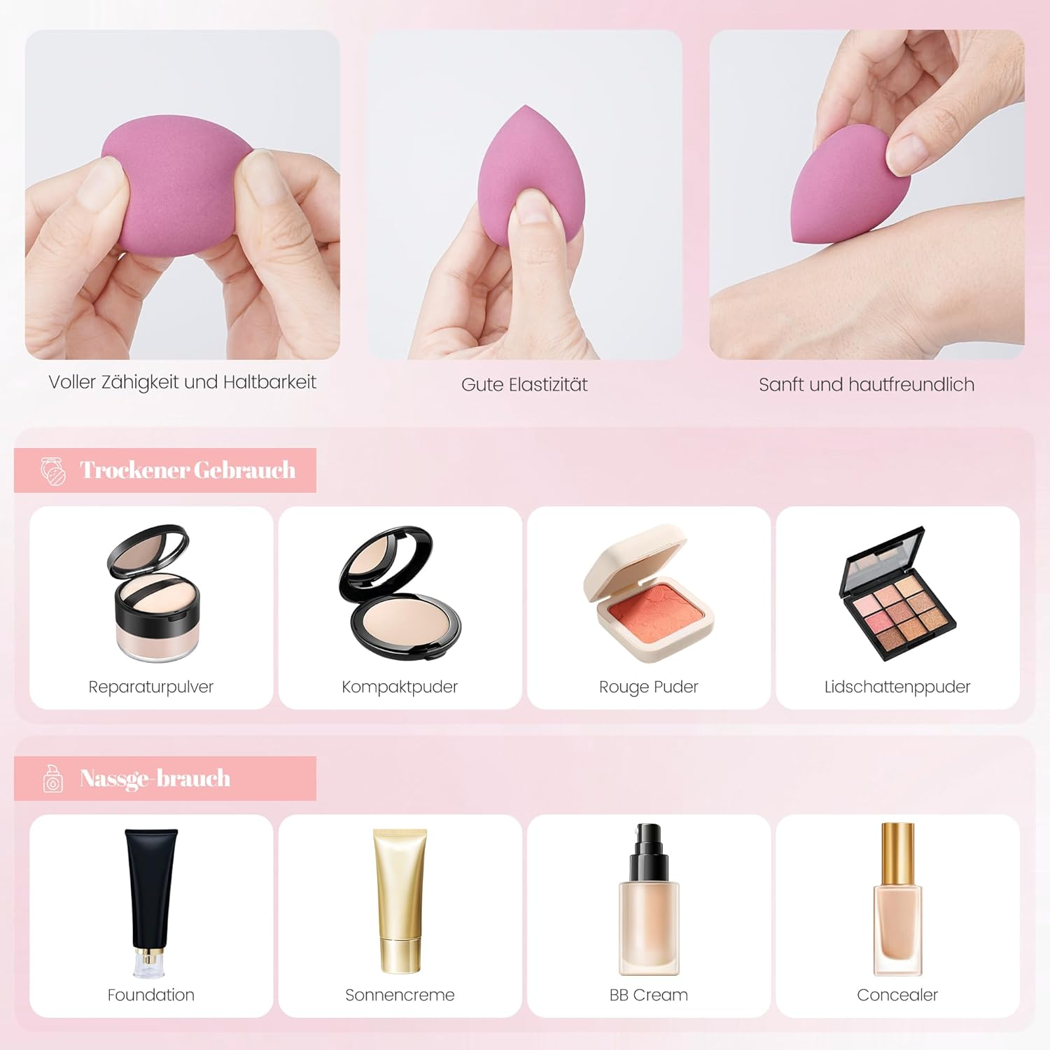 Make up Sponge Set, 4 Pieces, Cosmetic Accessories with Storage Box, Moisture Sponges for Foundation, Concealer, Wet and Dry image number 2