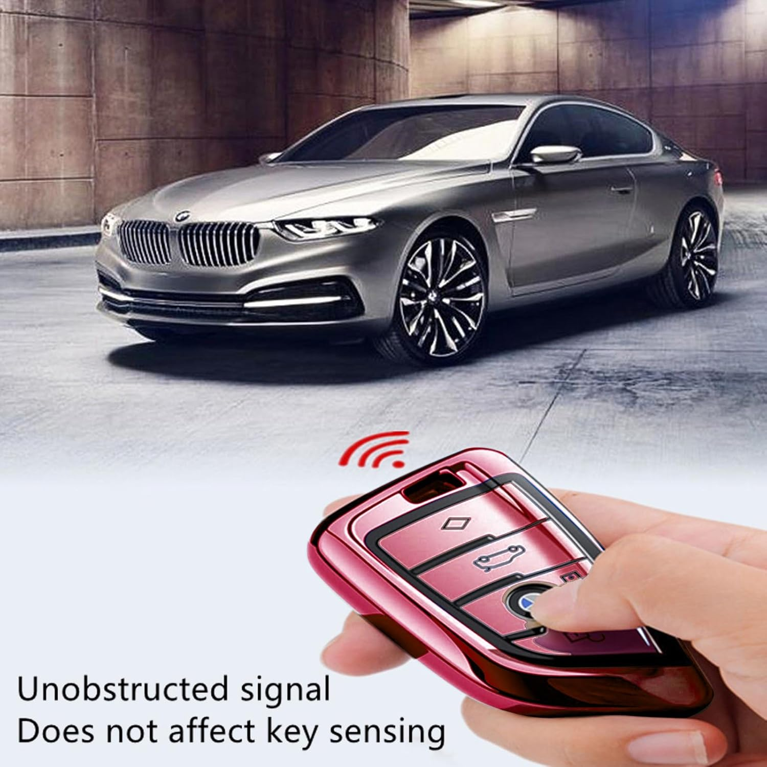 Creativity Suitable for BMW Key Fob Cover. Advanced Soft TPU Key Box Is Compatible with F30 F45 F55 G20 G30 X1 X3 X4 X5 X6 X7 3 5 6 7 8 M5 M6 GT Series Smart Key (Type B Pink Single Key Case) image number 5