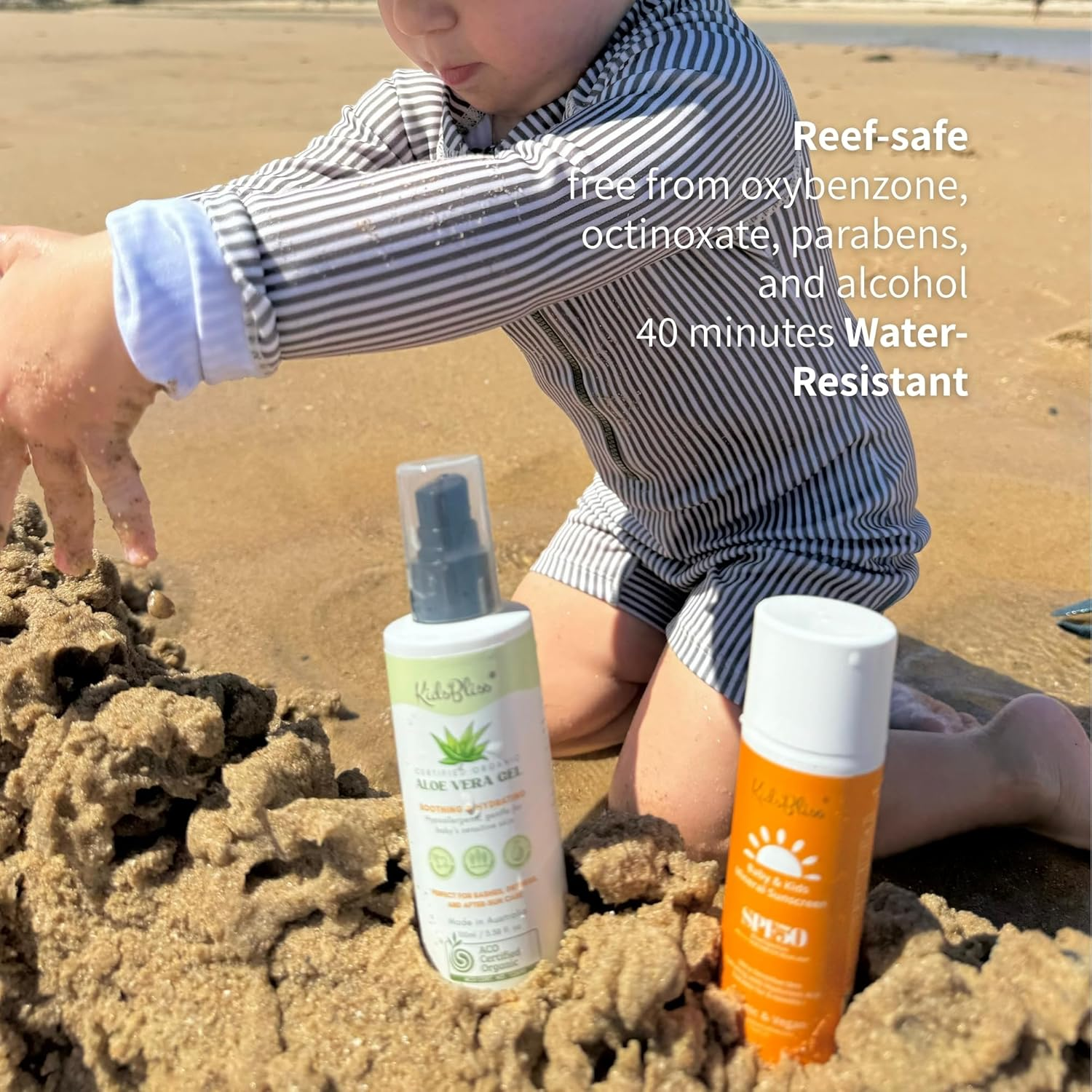 Organic Baby & Kids Mineral Sunscreen SPF 50 | 25% Non-Nano Zinc Oxide for Sensitive Skin | No White Cast, Non-Greasy & Fragrance-Free | TGA & FDA Approved | with Hyaluronic Acid - 70G image number 3