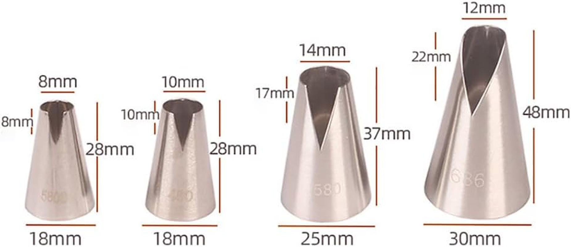 JIHUOO 4 Pieces V Shaped Piping Tips, Stainless Steel Wave Piping Nozzles, Cake Decorating Nozzles, Cupcake Icing Nozzles, Biscuits, Dessert, Icing Tips for Baking Pastry image number 2