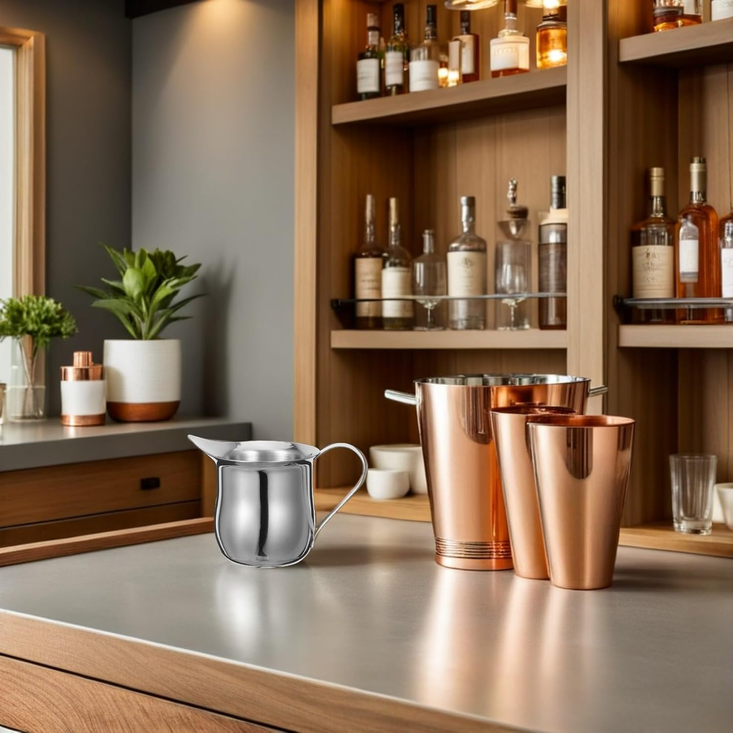 ADOCARN 2Pcs 3Oz Stainless Steel Milk Frothing Jug Set Mini Metal Coffee Pitchers for Latte Art and Espresso Steaming, Sturdy Milk Frother Accessories for Home and Caf&eacute; Use image number 5