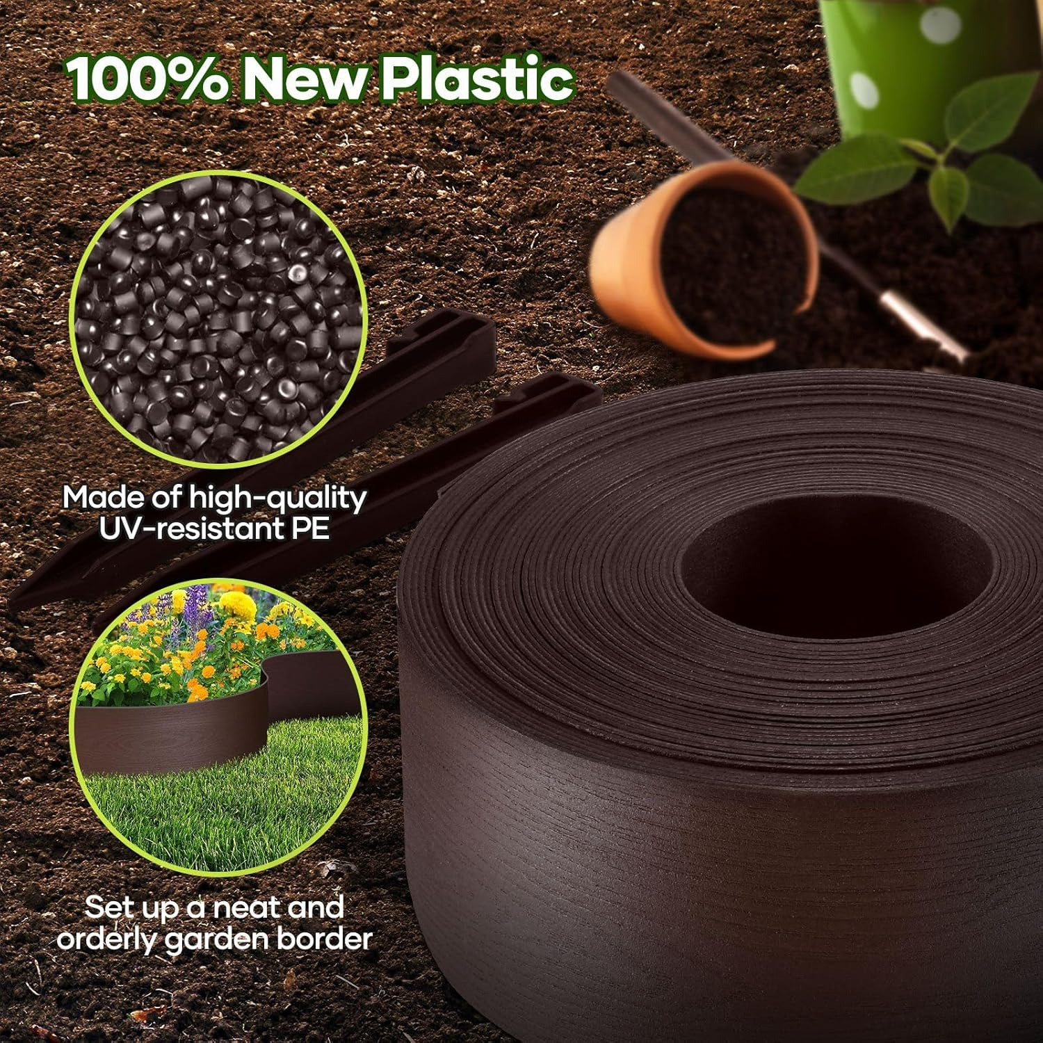 OGL 30Mx15Cm Garden Bed Edging, Flexible DIY Lawn Landscape Border Fence for Flower Plant Grass Path Driveway Plastic Barrier Roll Kit - 6Pcs/90X20Cm image number 6