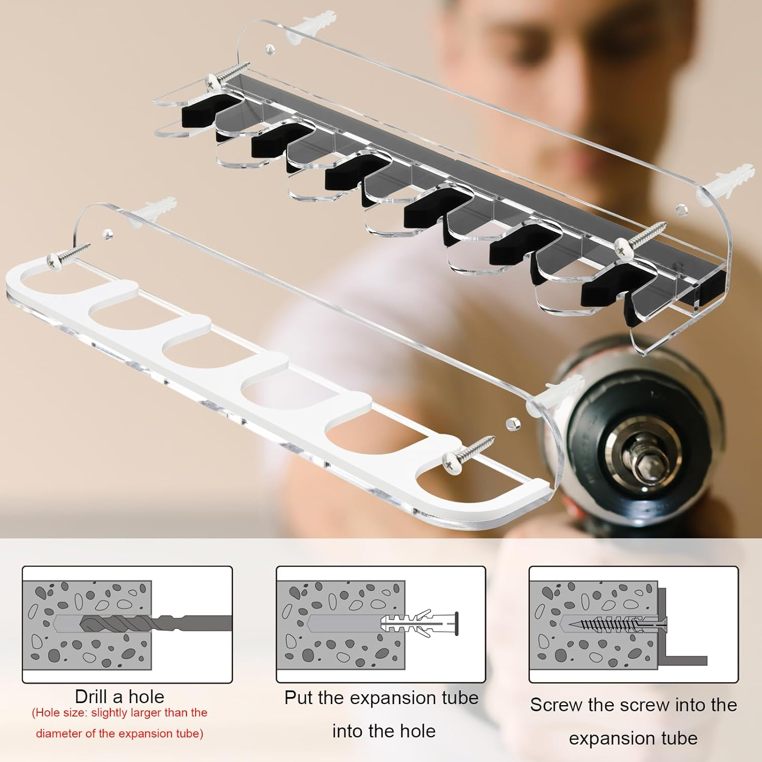 Cosmos Acrylic 2-Piece Billiard Cue Rack Wall Mount Billiard Stick Holder Wall Rack, Eva Foam Cue Clips Holds 6 Pool Cues, Billiard Pool Equipment Accessories (Transparent Clear) image number 2