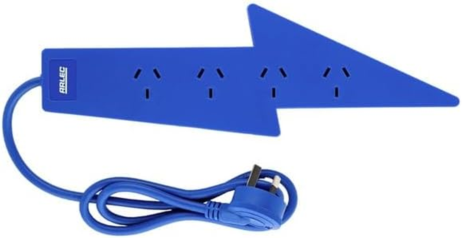 Arlec 4 Outlet Power Board with Overload Protection, 90Cm Cord, Blue Lightning Design image number 3