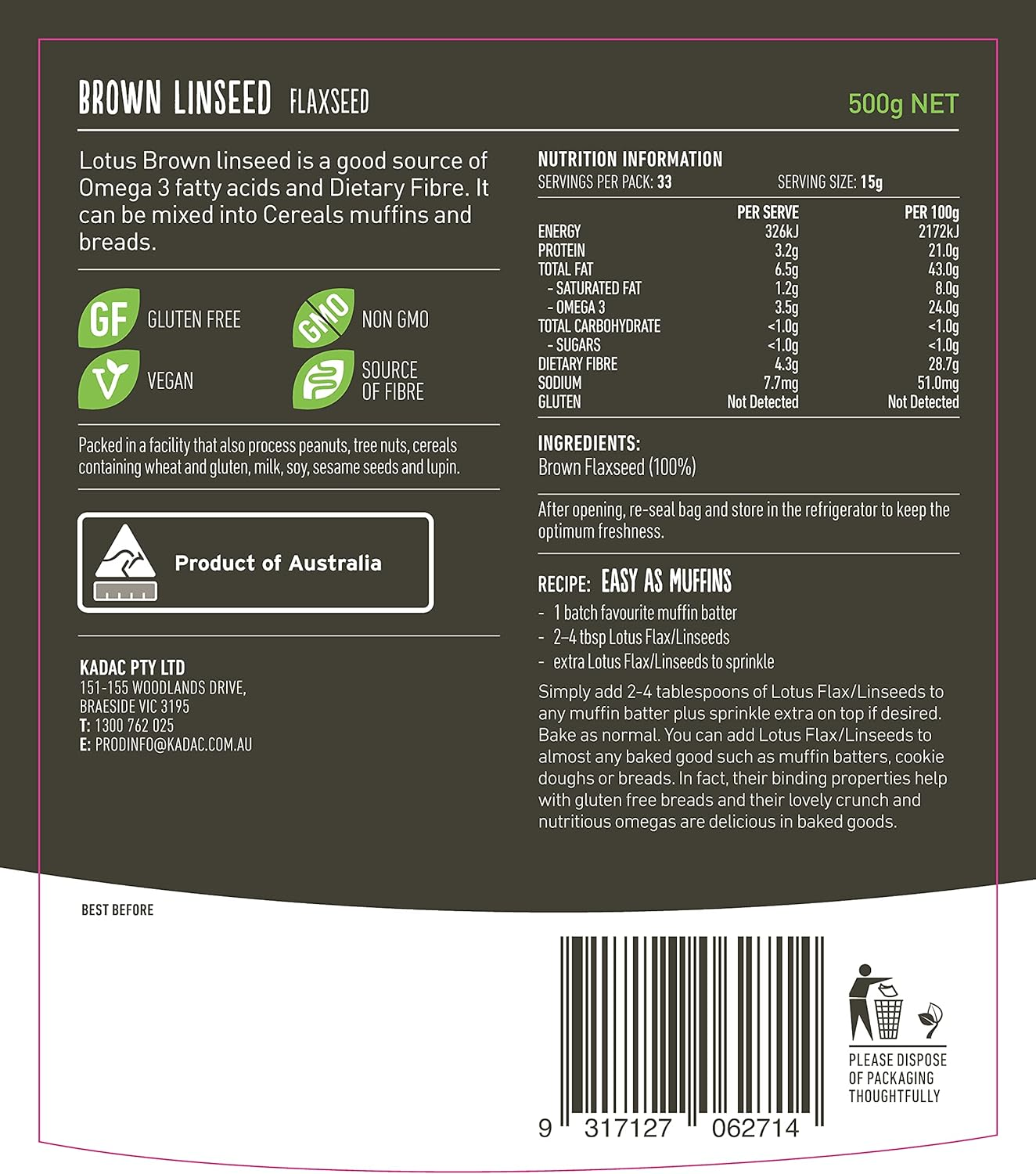 Lotus Brown Linseed Flaxseed, 500 G