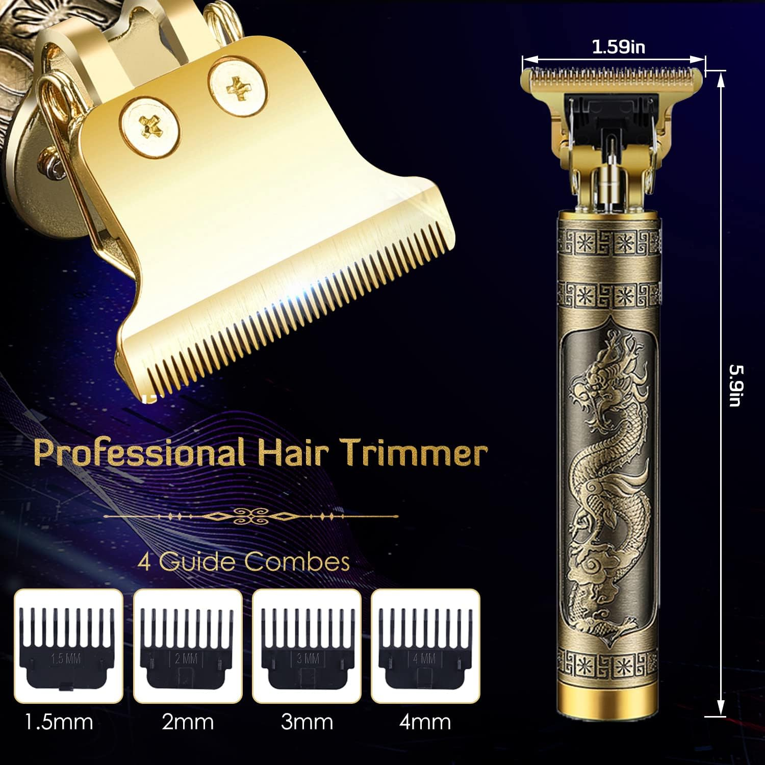 PXLISIE Hair Clippers for Men, Professional Hair Trimmer T Blade Trimmer Zero Gapped Trimmer, Cordless Rechargeable Beard Trimmer Shaver Hair Cutting Kit with Guide Combs (Gold) image number 1