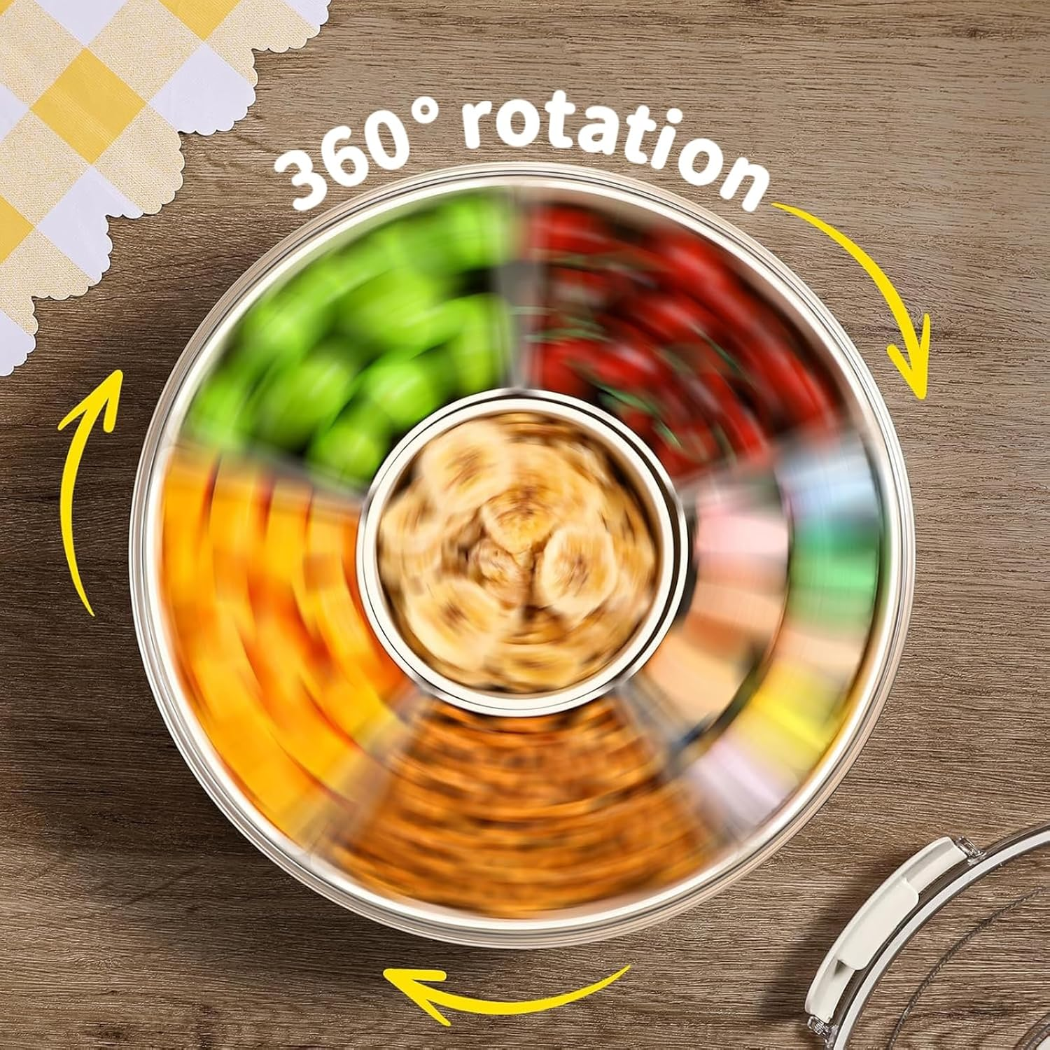 DAWNTREES Snackle Box,Divided Rotating Serving Tray with Lid and Handle - Charcuterie Container for Portable Snack Platters - Clear Organizer for Candy, Snacks (1) image number 1