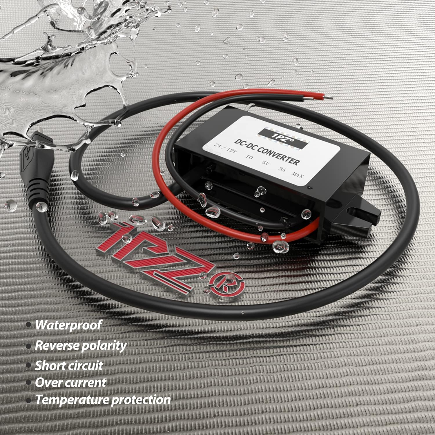 1PZ WBC-V51 15W DC-DC Buck Converter, 8-22V to 5V 3A Step-Down Voltage Regulator, Micro USB Output, Waterproof & Shockproof for Car Devices, GPS, LED, MP3, DVD image number 5