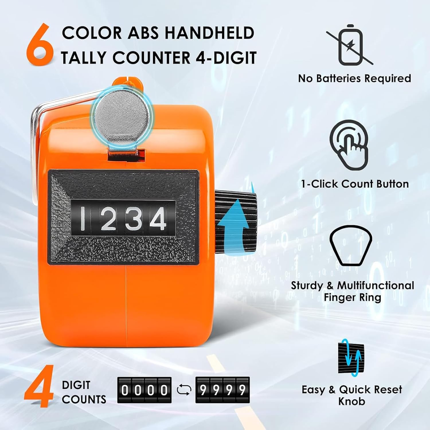 AEEGO 6-Color Pack Handheld Counter, 4-Digit Clicker Counter, Manual Mechanical Pitch Counter for Coaching, Knitting, Golf, Lap Counting, Fishing, Toddlers and Fidgeting image number 4