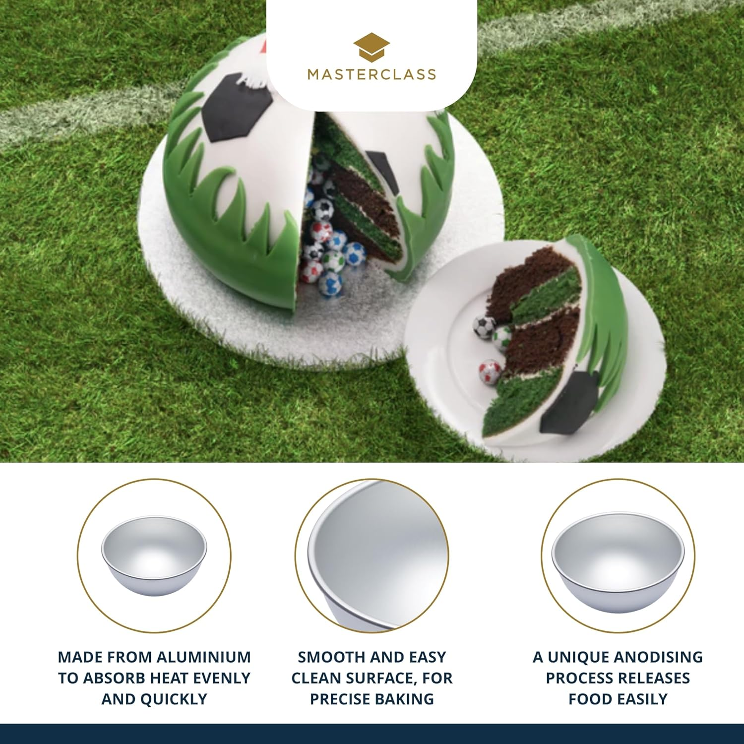 Masterclass Hemisphere Cake Tin 20 Cm, Silver Anodised Aluminium Pan, Lightweight, Heavy Duty, for Baking Half Sphere Cakes, 8 Inch image number 4