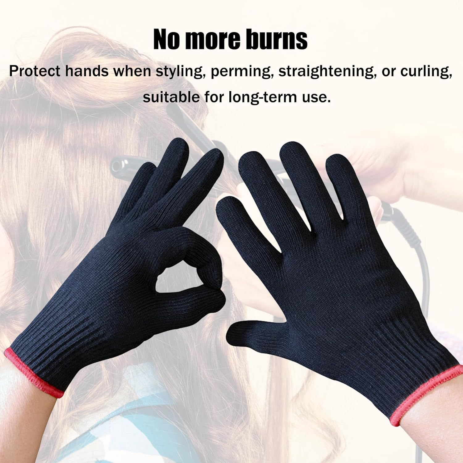 ZXCHOME Pack of 2 Heat Resistant Gloves, Heat Protection Glove Curling Iron Soft Heat Protection Gloves Curling Iron for Heat Straighteners Gloves Hair Tools (Black) image number 2