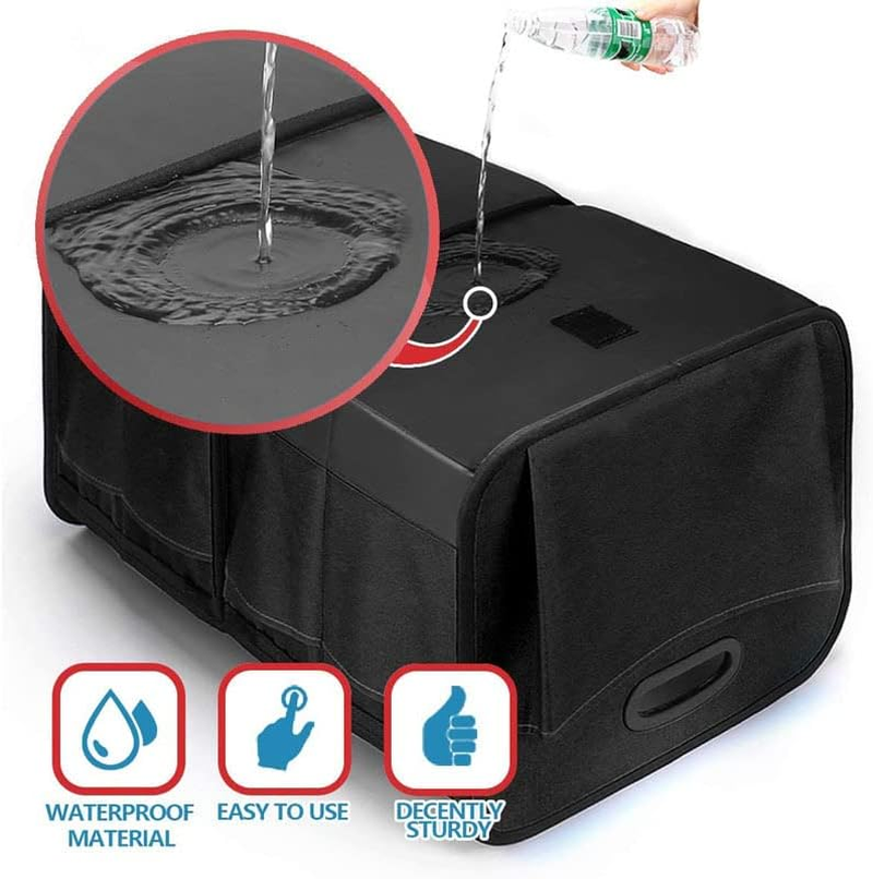 Trunk Organizer for Car, Reinforced Handles, Collapsible Multi-Compartment Car Trunk Organizers Foldable and Waterproof, 600D Oxford Polyester, Suitable for Any Car, SUV, Mini-Van (Black)