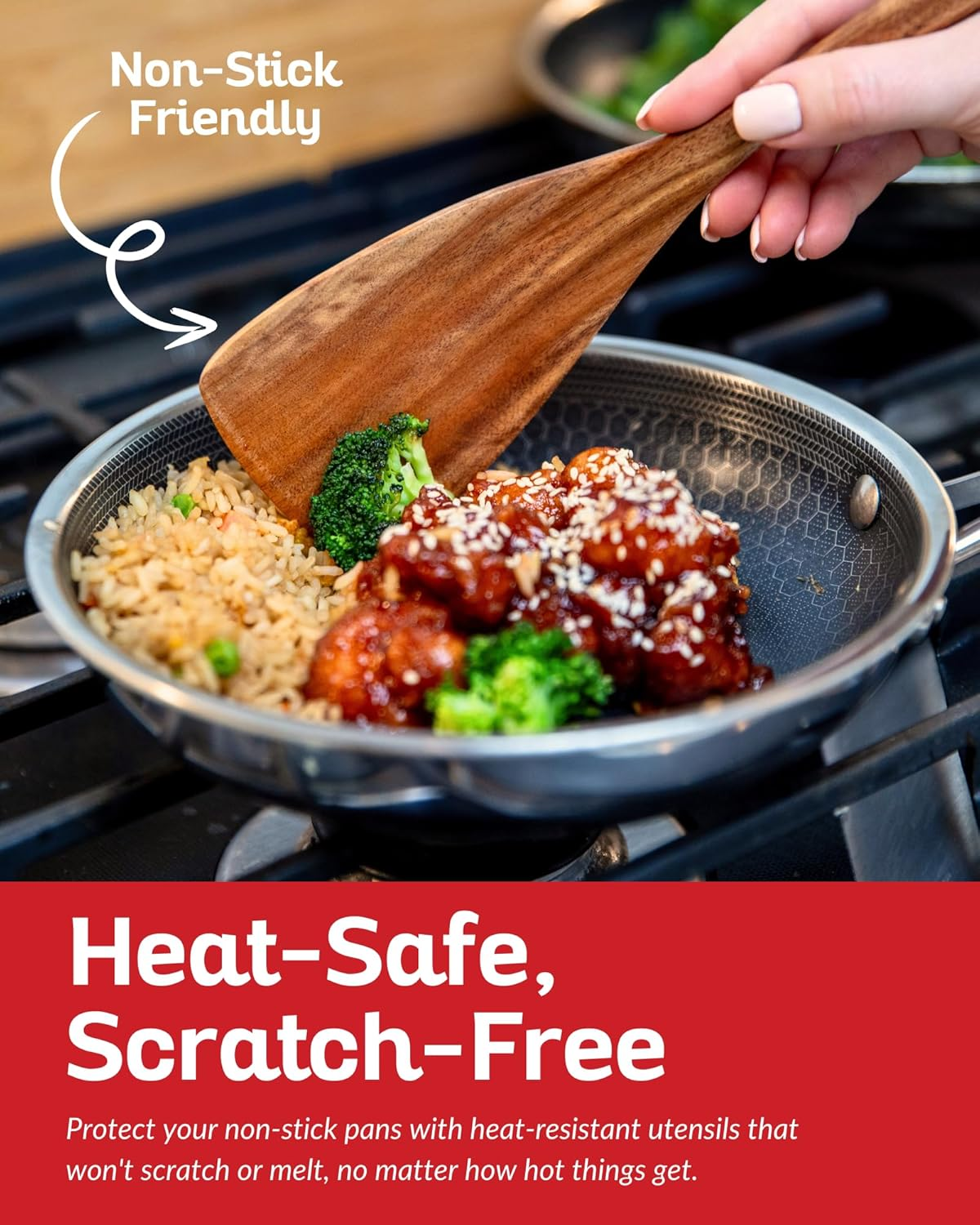 Luxury Teak Wood Utensil Set - Elegant 6-Piece Cooking Ensemble Including Spoons, Server, Scraper & Spatula - Expertly Crafted for Culinary Excellence image number 3