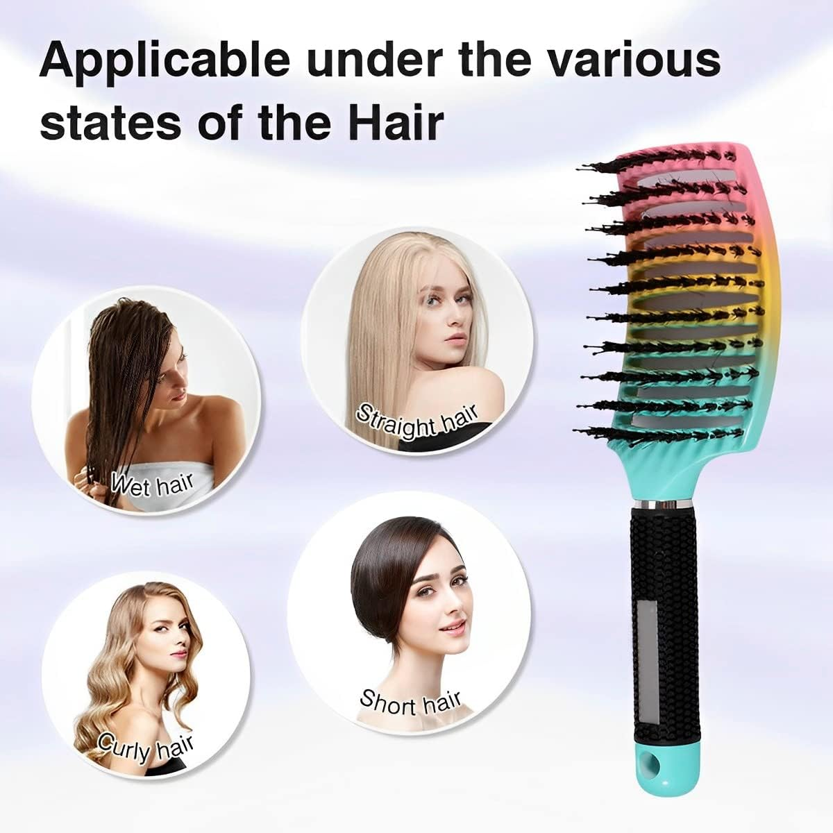2Pack Curved Vented Detangling Hair Brush for Wet and Dry Hair, Comfortable Boar Bristle Hair Brush Long Hair for Detangling, Hairstyle, Tangled Hair (2) - 4Pack image number 2