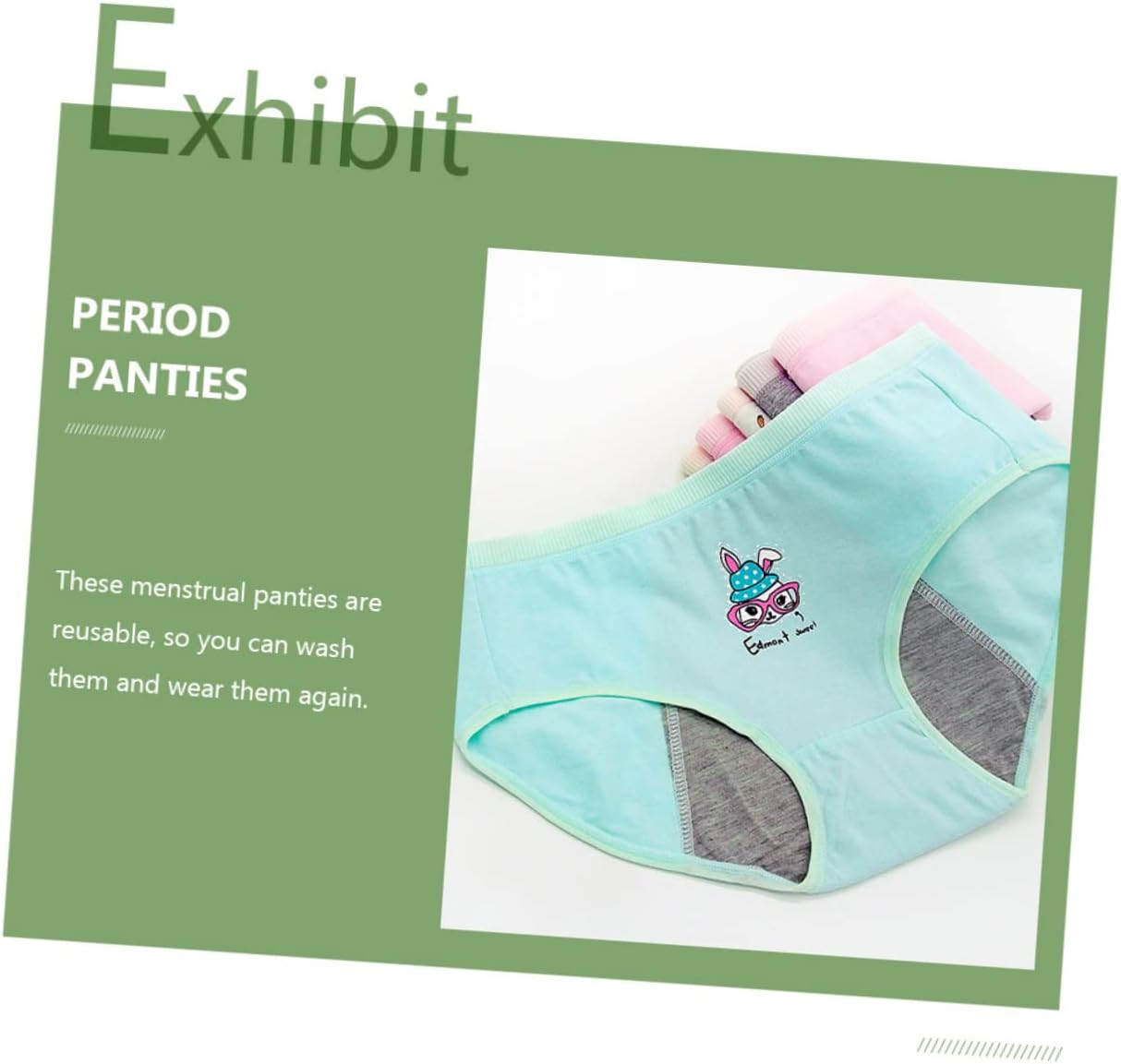 3Pcs Menstrual Underwear Female Breathable Sanitary Pants for Girls Period Briefs L Size Green Rabbit and Carrot Designs image number 6