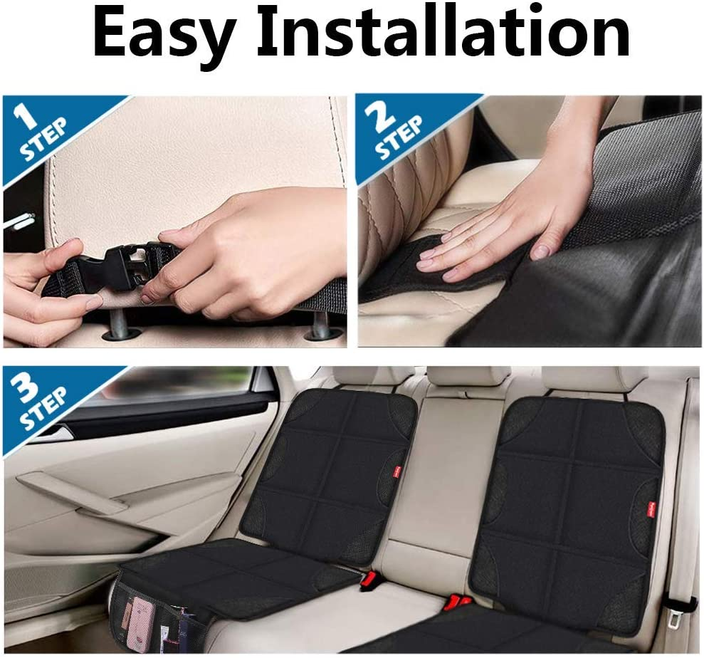 Car Seat Protector Cover for Child Seats COOSOO 2 Pack Child Car Seat Protector with Organizer Pockets Waterproof Baby Car Back Seat Protector Non-Slip Vehicle Seat Mat Protect Leather Car Seats image number 3