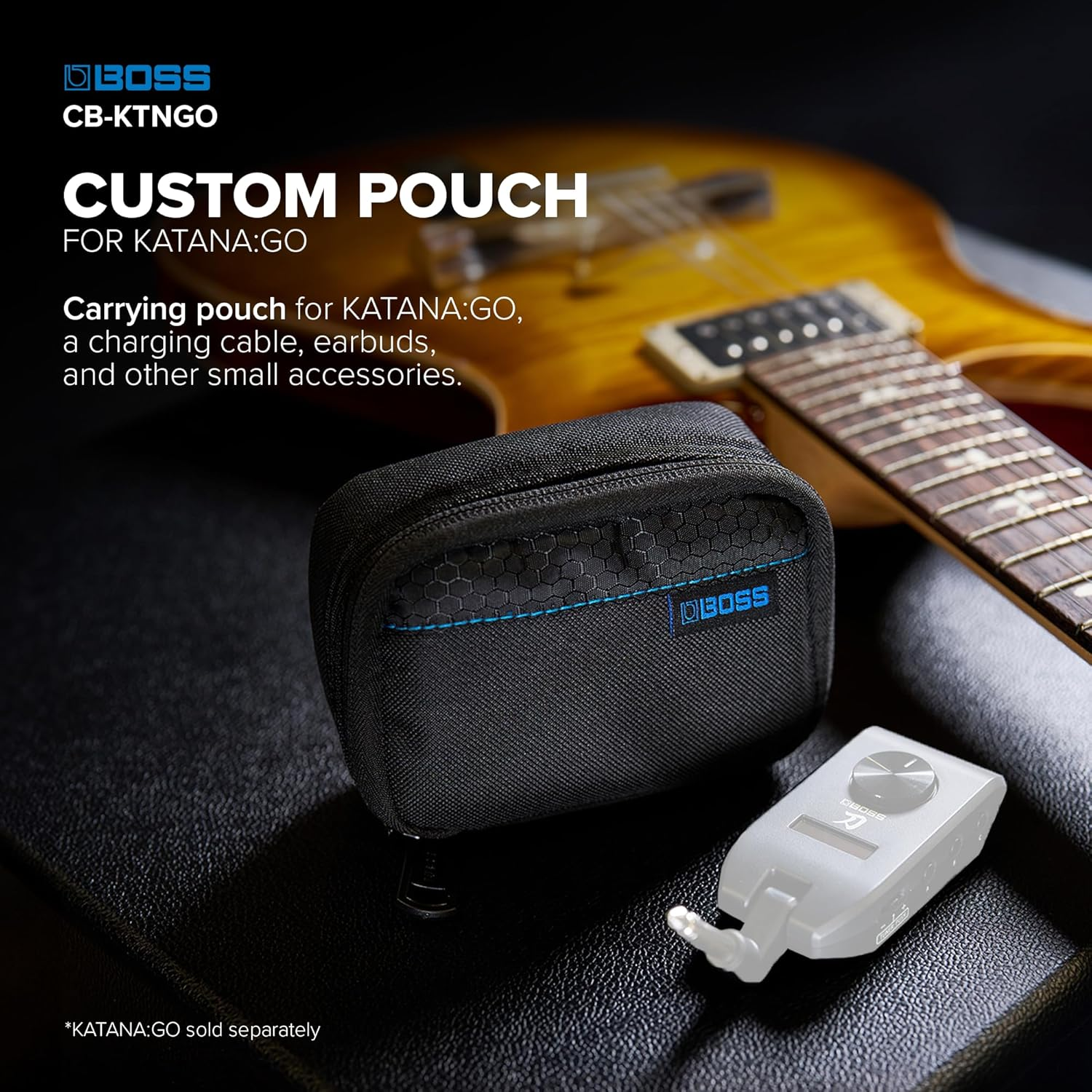 BOSS CB-KTNGO Carrying Pouch | Custom Pouch for Katana:Go | Fits Charging Cable, Earbuds, & Other Small Accessories image number 4
