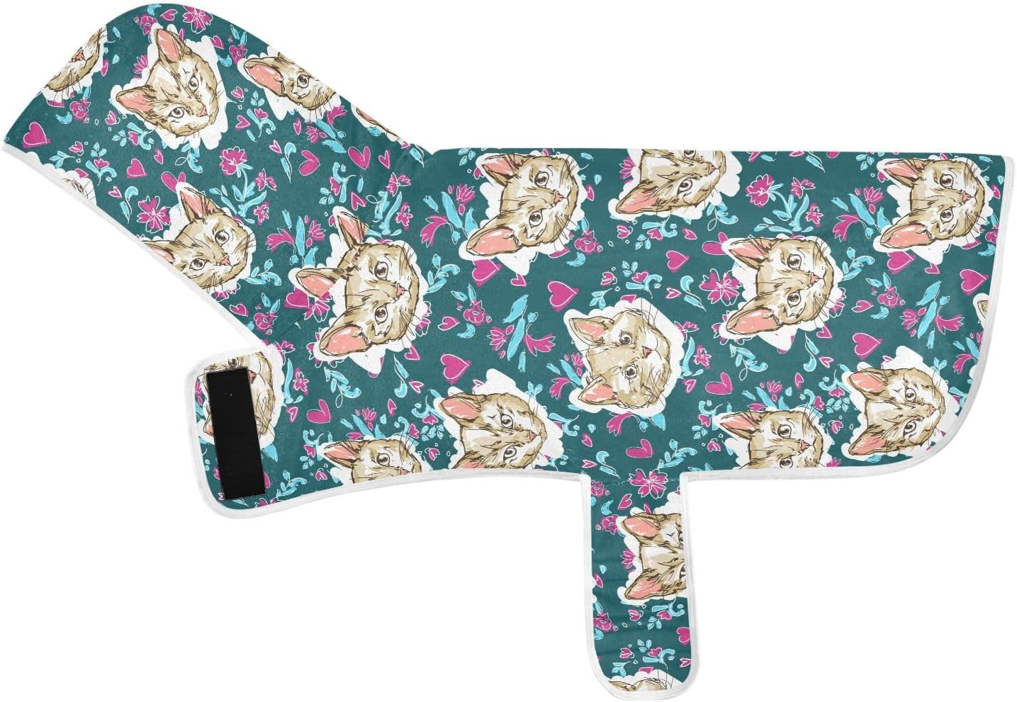 AIXIWAWA Cute Cat Heads Pet Bathrobe Towels with Adjustable Collar & Waist, Quick Absorbent Drying Coat for Cats and Dogs image number 3