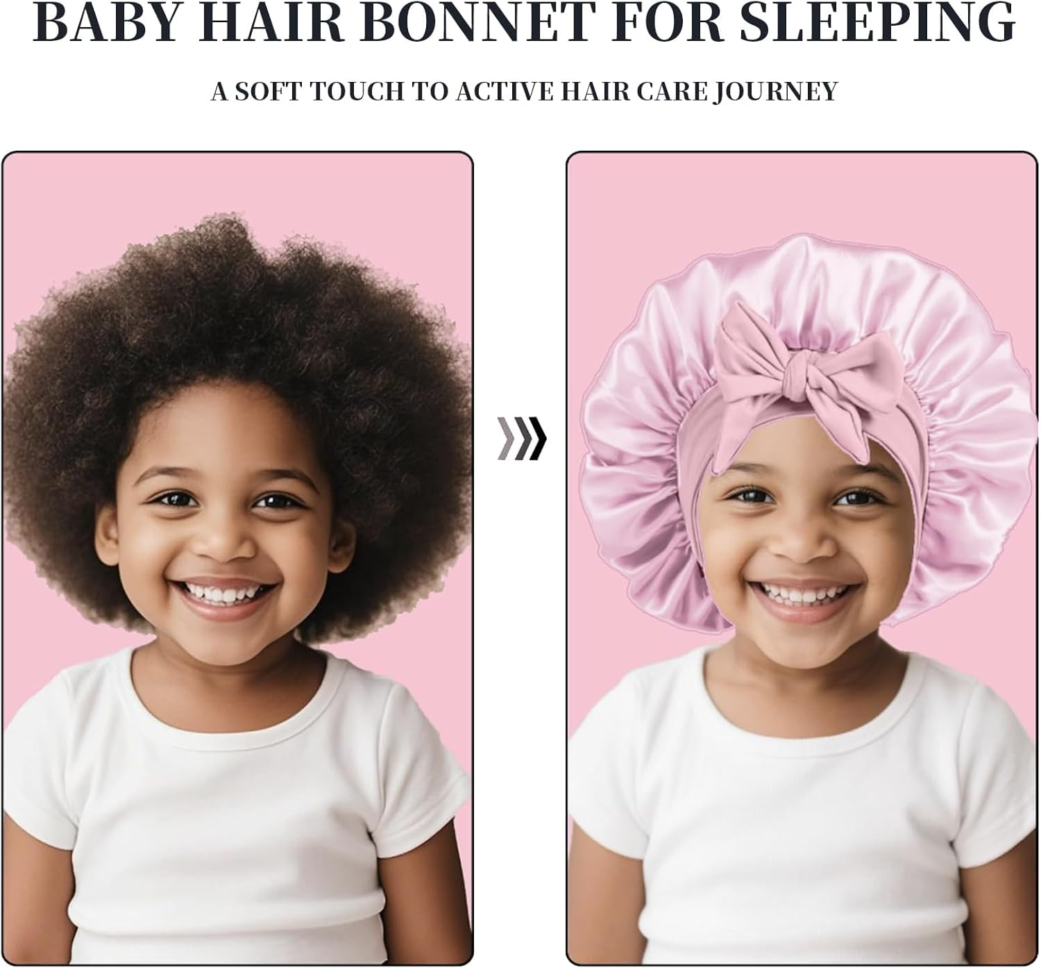 3 Pack Kids Satin Bonnet for Sleeping Baby Hair Bonnets for Curly Hair Girls Boys, Silk like Sleep Cap with Wide Elastic Band, Toddler to Teen Pink, Black, Light Blue image number 5