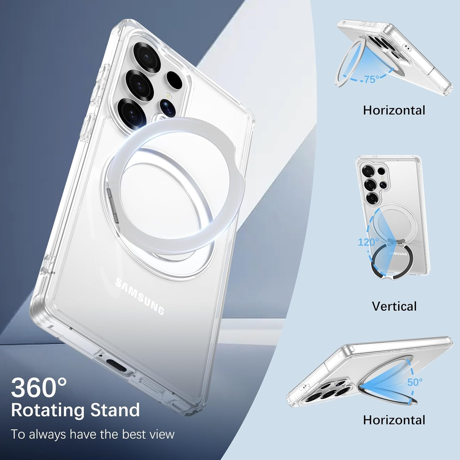 Telaso Case for Samsung S25 Ultra, Compatible with Magsafe Transparent 360&deg; Rotatable Ring Stand Magnetic Shockproof anti Slip Phone Case for Samsung S25 Ultra, Clear image number 5