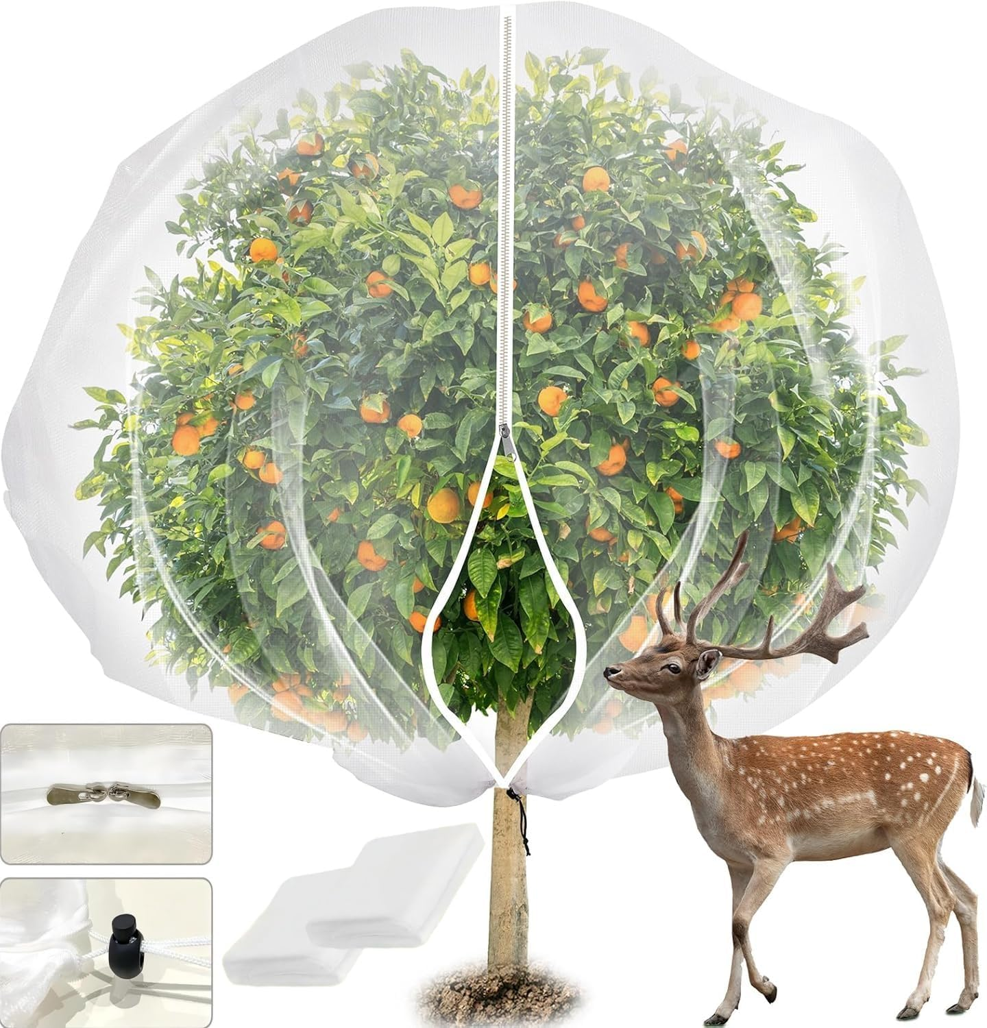 Plant Protection Net Bag with Double Zippers, 2 Pack1.9*2.1M Fruit Tree Netting, Insect Bird Barrier Mesh, Garden Bug Netting Plant Cover Protection for Blueberry,Citru,Flower,Preventing Deer,Squirrel image number 4