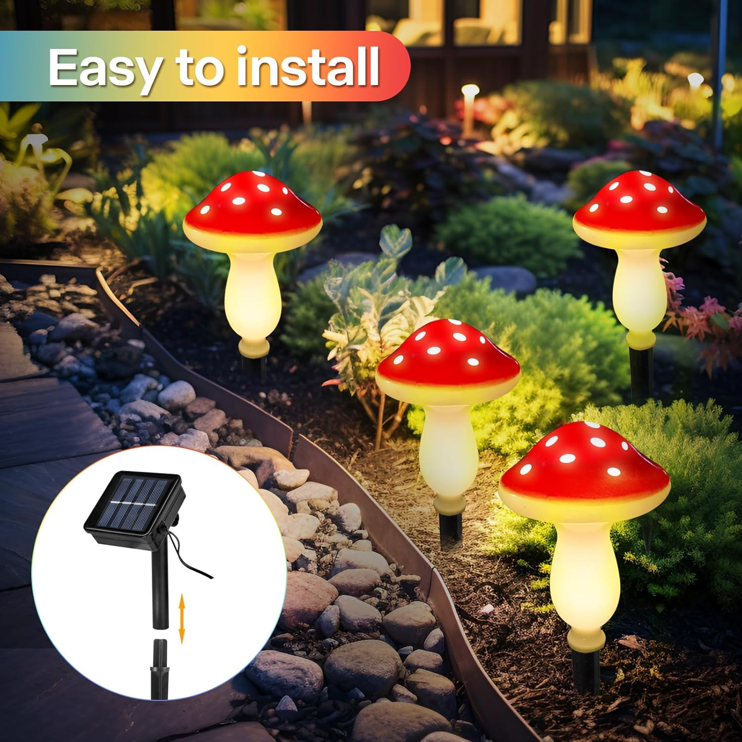 Pack of 8 Mushroom Solar Lights for Outdoor Garden, Garden Light, Waterproof Path Light, Solar Lights, Garden Decoration for Outdoors, Garden Decoration, Solar Lights for Outdoors, Solar - Colorful-B image number 3