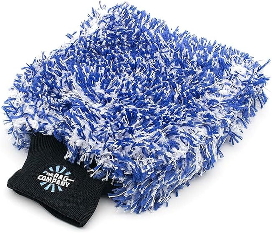 The Rag Company - Cyclone Ultra Wash Mitts - 70/30 'Gauntlet' Blend Korean Microfiber, Foam Padding, Scratch-Free, Lint-Free, Great for Rinseless Washing, 8In X 9In, Blue + Black (2-Pack) image number 3