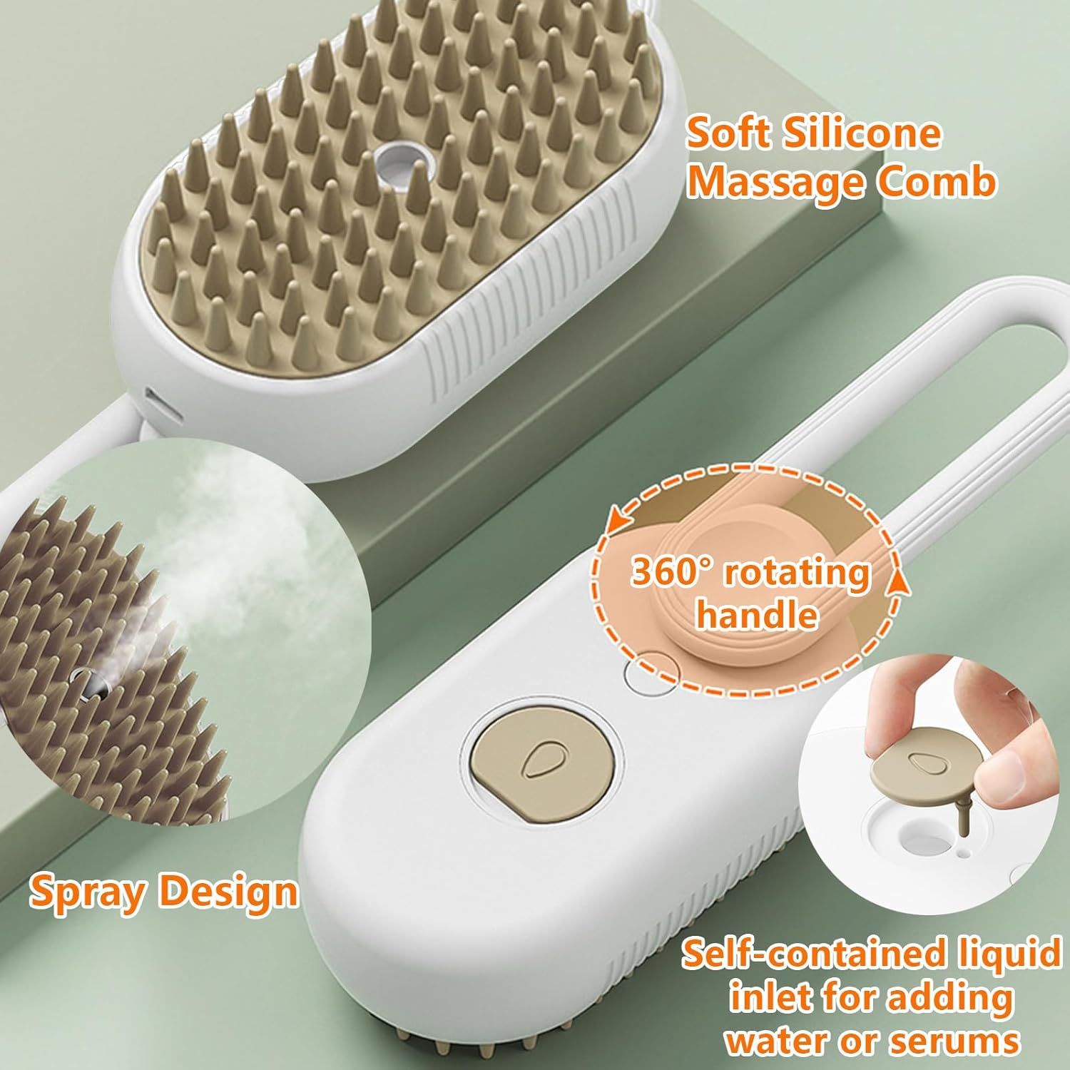 Cat Steam Brush for Cat and Dog, Rechargeable Pet Steam Groomer Comb with 360&deg; Rotating Handle, Steamy Cat Grooming Brush for Pet Long Haired & Short Haired Shedding image number 1