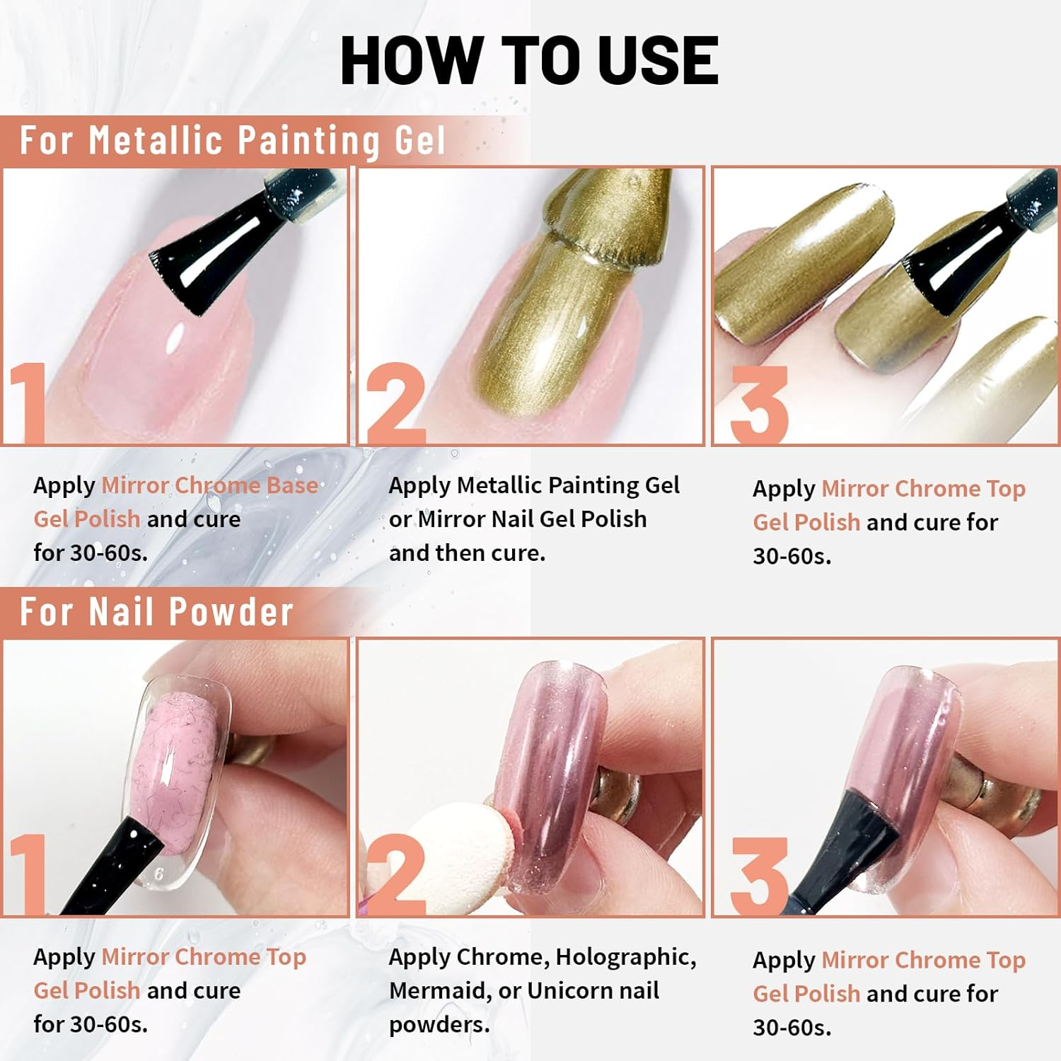 15Ml Base Coat for Metallic Painting Gel, No Wipe Base Gel Polish for Metallic Gel Nail Polish, Chrome Nail Polish, Chrome Nail Powder, Mirror Nail Gel, Easy to Make Mirror Chrome Effect image number 6