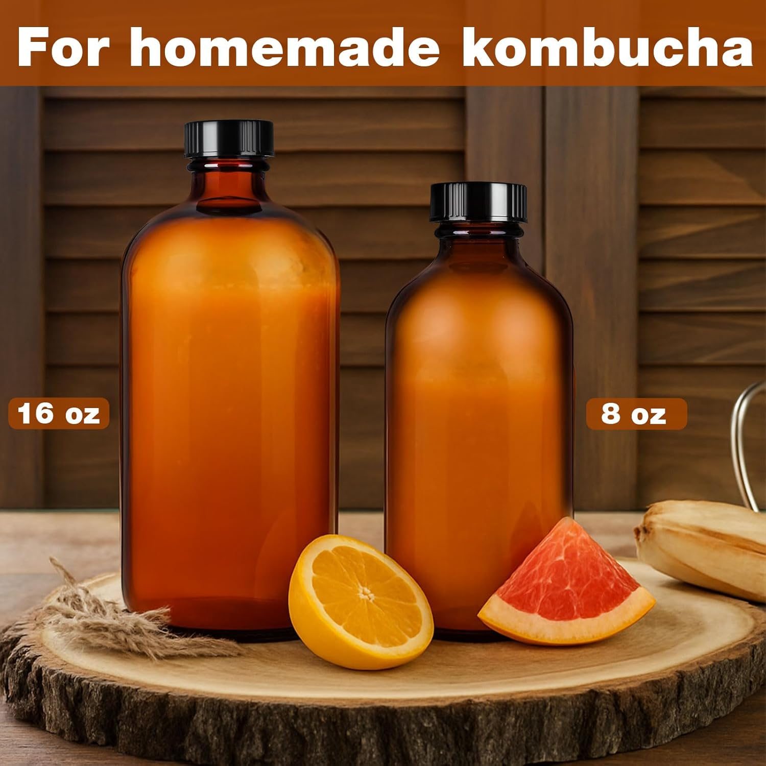 Deffdns 12 Pack 8 Oz Amber Boston round with Black Poly Cone Cap,Reusable Brown Glass Bottles for Secondary Kombucha Fermentation,Homemade Essential Oils,Lab Chemicals image number 3