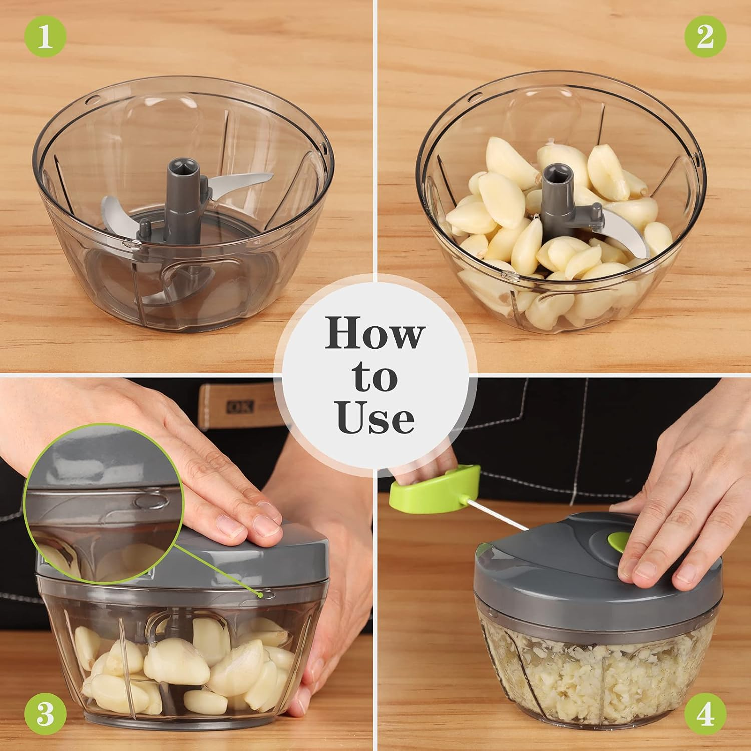 Manual Food Chopper Hand String Onions Cutter for Vegetable Fruits Nuts Durable BPA Free Food Safe Material (2 Cup-Gray) image number 1