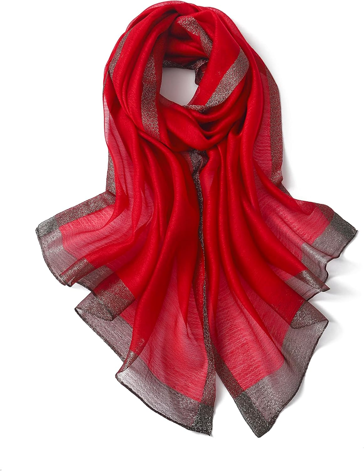 STARWHISPER Women'S Gold Trim Silk Scarf Shawl Wrap - Elegant Accessory for Evening Dress - Gift Packaged - Ivory image number 7