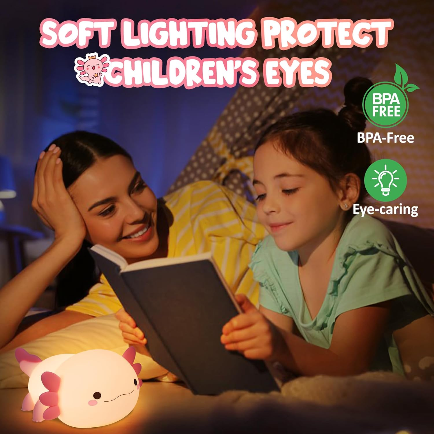 Lampeez Axolotl Gifts, Cute Axolotl Night Light, Soft Silicone Lamp Nursery Nightlight LED Touch Light, Bedroom Decor as Xmas Birthday Gifts Boys Girls image number 2