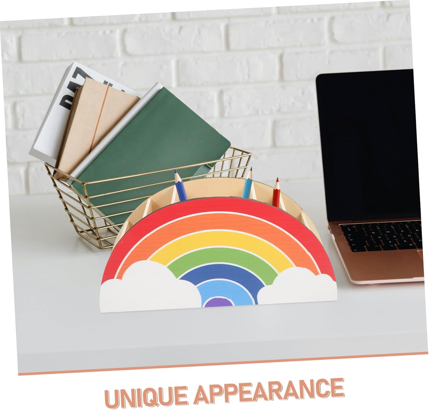 KICHOUSE Rainbow Wooden Pencil Holder for Kids Desk, School Supply Organizer and Cosmetic Cup Holder, Wood Cylinder Pen Storage Box for Classroom and Home Office Accessories image number 5