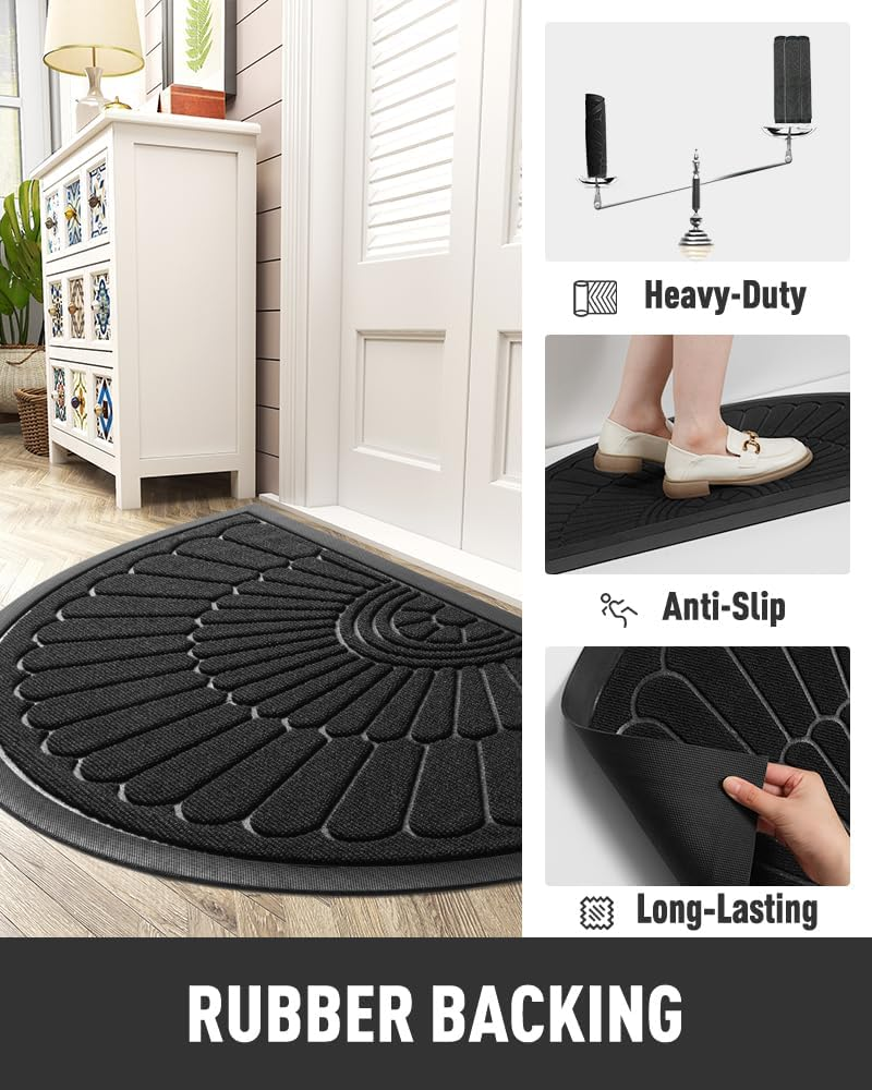 Front Door Mat Welcome Mat Outdoor Indoor Entrance Doormat-Semicircular Durable Rubber Non Slip Front Door Mat for outside inside Entry Entryway Dirt Trapper for Muddy Paws and Shoes-Black 43 X 75 image number 3