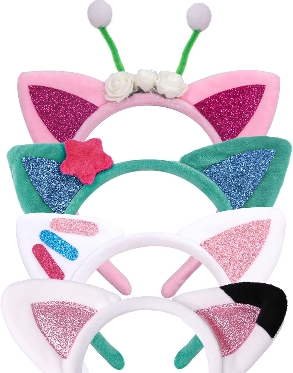 Cat Ears Headbands for Kids 4Pcs Cat Ears Preschooler Cat Cosplay Toddler Halloween Headband Glitter Hairband Accessories Birthday Party Supplies image number 3