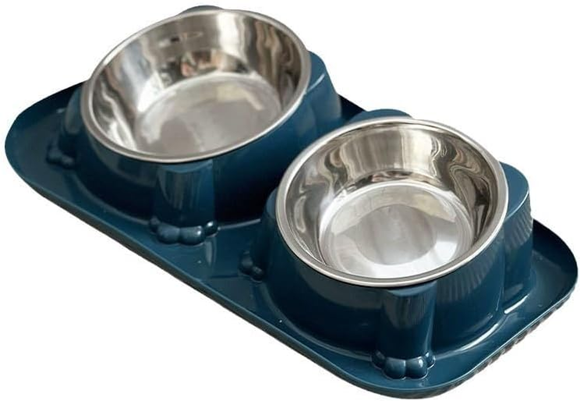 AIMALL Double Cat and Dog Bowl, Stainless Steel Raised Pet Feeder with 15&deg; Tilted Design, Non-Slip Feeding Bowl for Water and Food, Easy to Clean, 35X22X8.5Cm